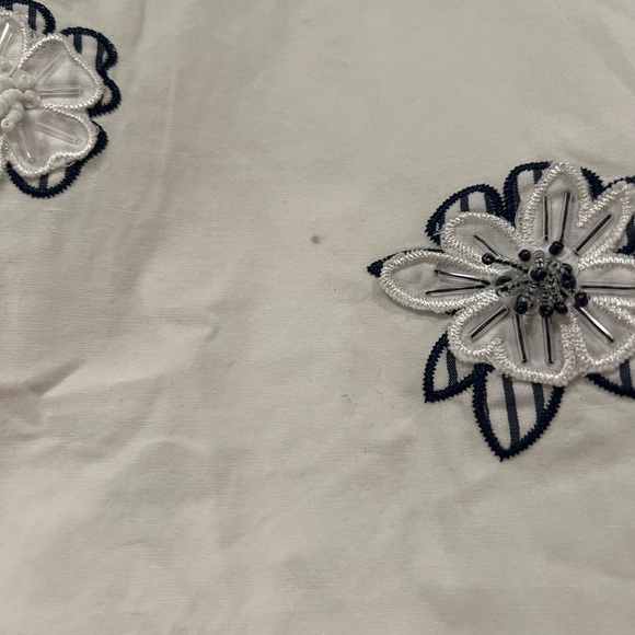 Max Mara intrend cotton blue floral Embroidered White Short Sleeve Tee SIZE L - Picture 4 of 7